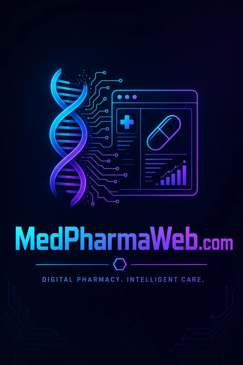 طرح گرافیکی مارپیچ DNA و صفحه داروخانه دیجیتال