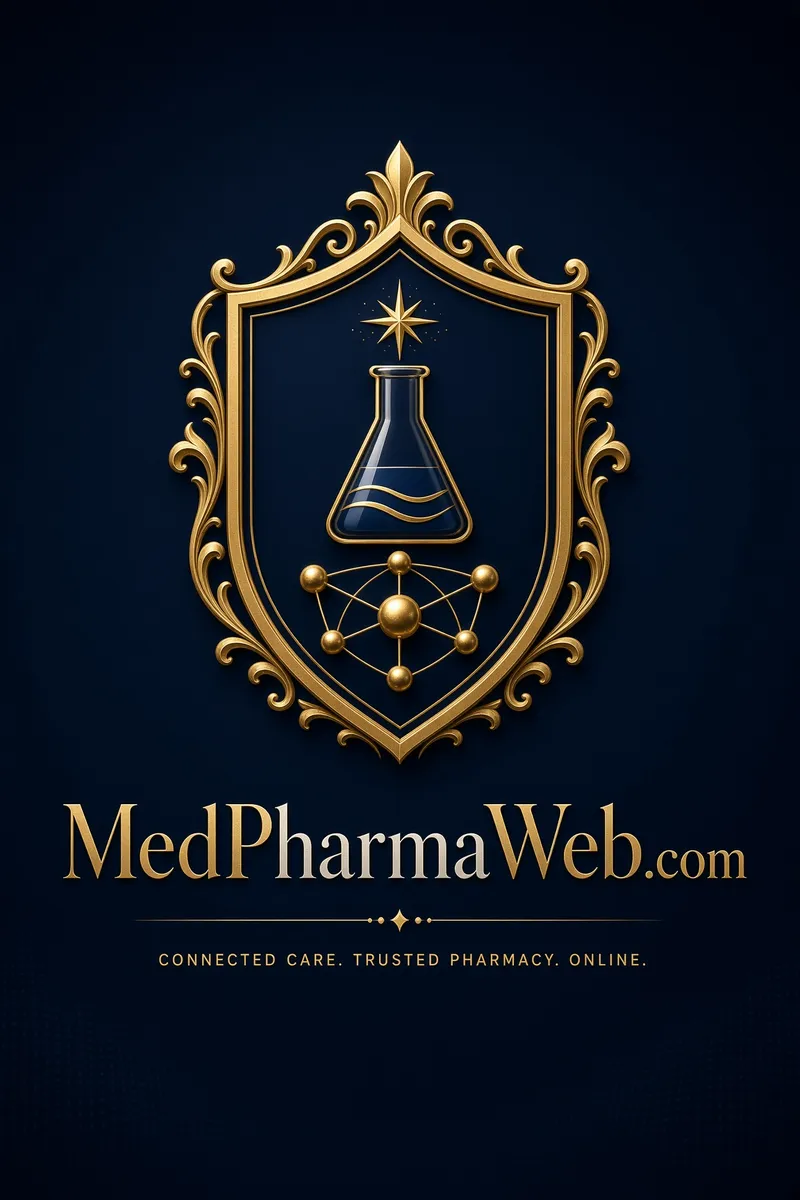 نشان طلایی با ارلن آزمایشگاهی و نام MedPharmaWeb